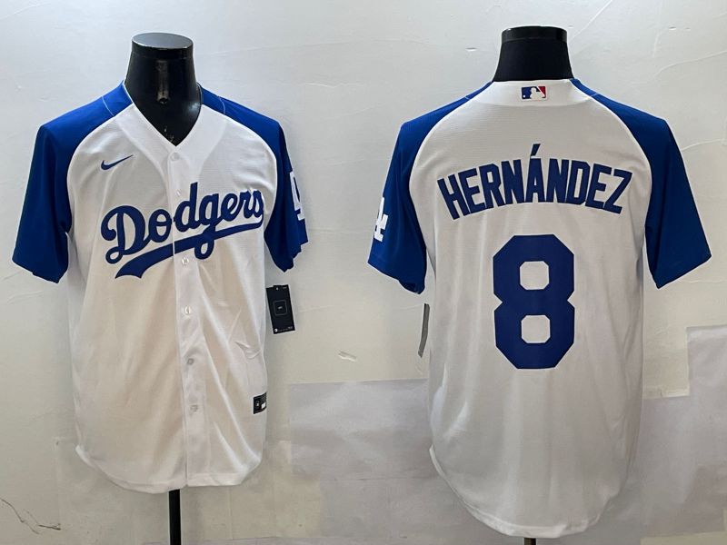 Men Los Angeles Dodgers #8 Hernandez White Blue Fashion Game 2025 Nike MLB Jersey style 1->los angeles dodgers->MLB Jersey
